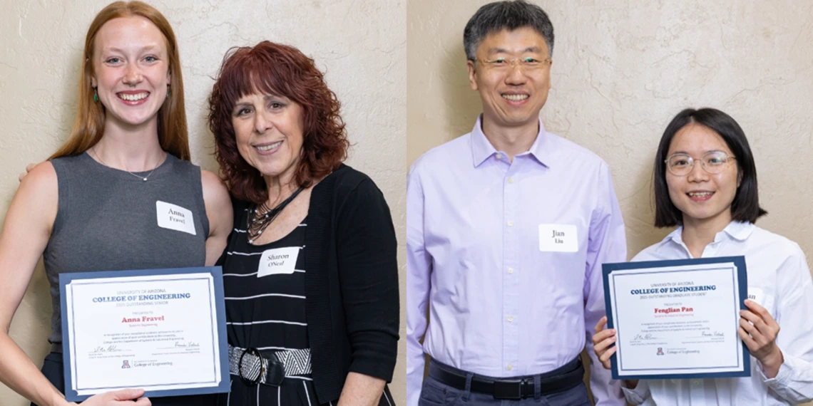 Outstanding SIE graduates pose with their plaques at the spring semester celebration