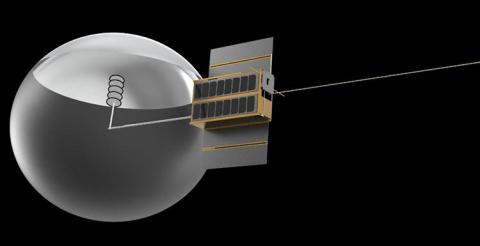 Illustration of a CubeSat with an antenna