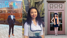 Three photos side-by-side of Andrew Kirima, Mandy Han and Elizabeth Seader, respectively.