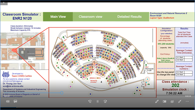 Screenshot of a video in which slides are being shown. At center is an overview map of a classroom with stadium-style seating.