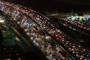 Traffic jam on a raised highway